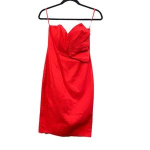 Here Comes The Sun Strapless 100% Linen Red Summer Cocktail Mini Dress S
